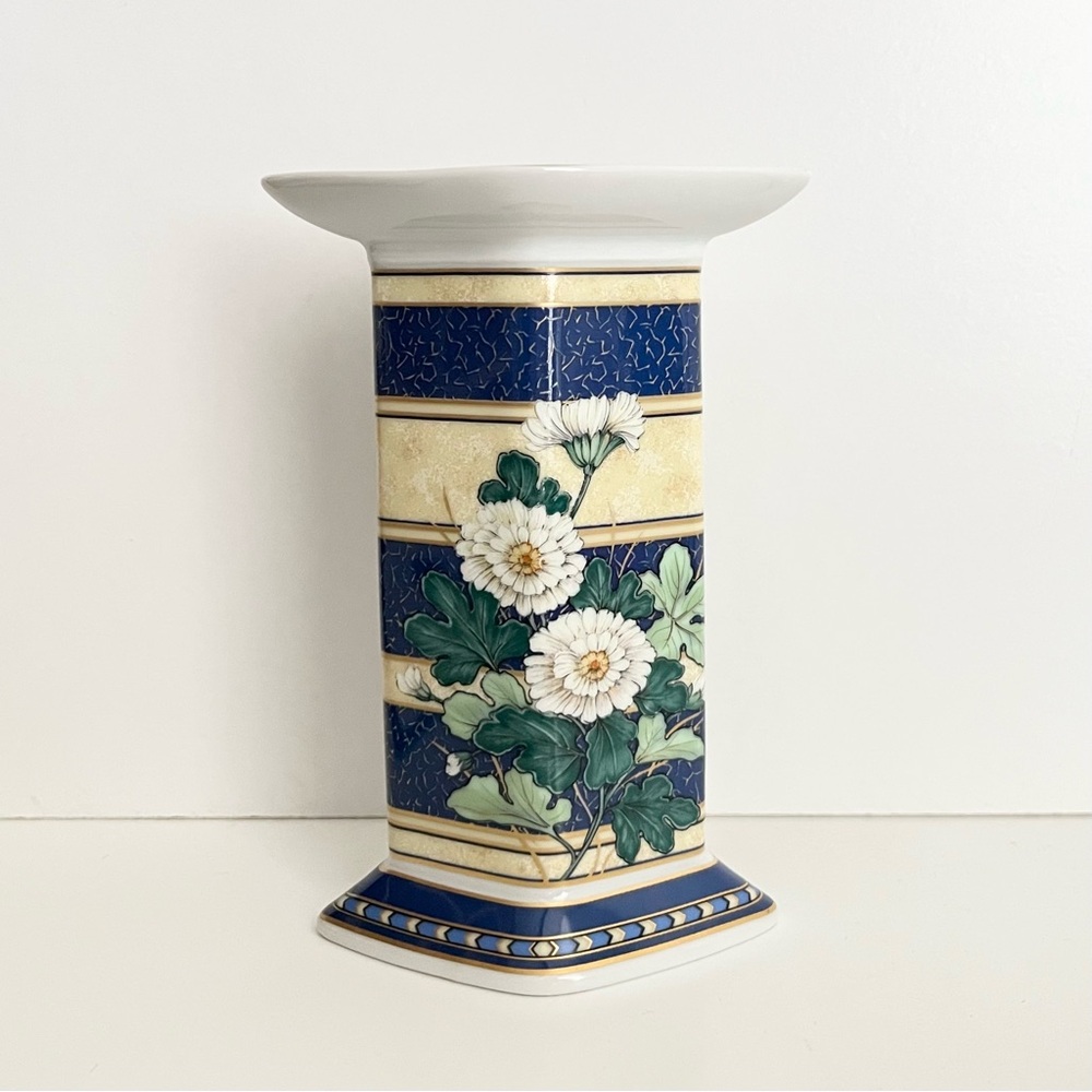 Vintage Kaiser Germany Atrium Porcelain Candle Holder Floral Blue Yellow 5.5 in